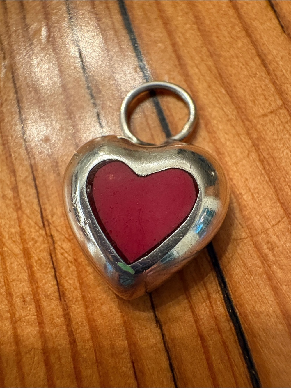 Silver Heart Pendant with Red Enamel Inlay - Women's Jewelry